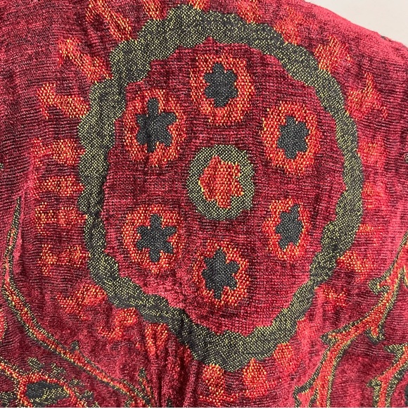 Habitat XL Red Tapestry Jacquard Jacket Artsy Boho Button Front Stand Collar - Picture 10 of 13